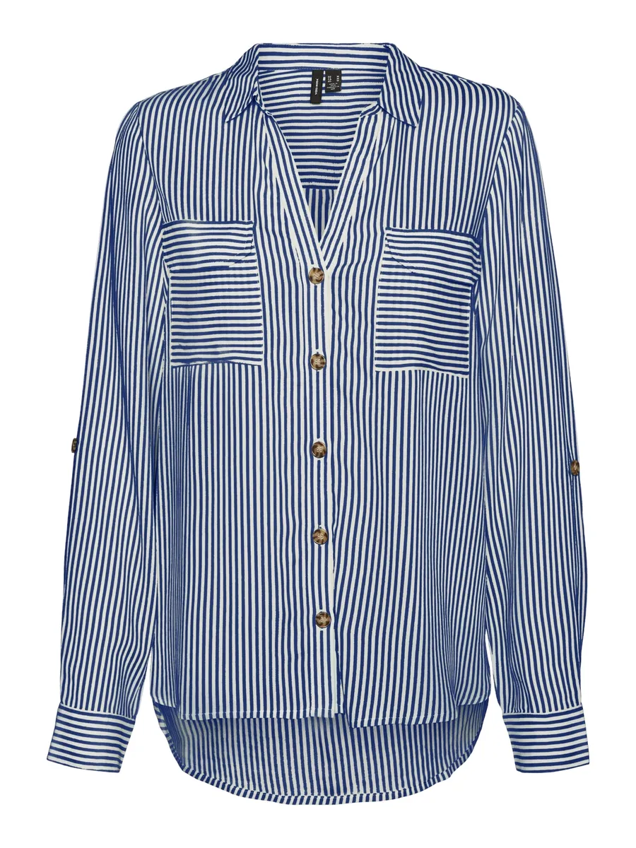 

Блуза-рубашка Vero Moda "VMBUMPY L/S SHIRT NEW WVN GA NOOS", цвет Surf The Web Stripes:Snow White