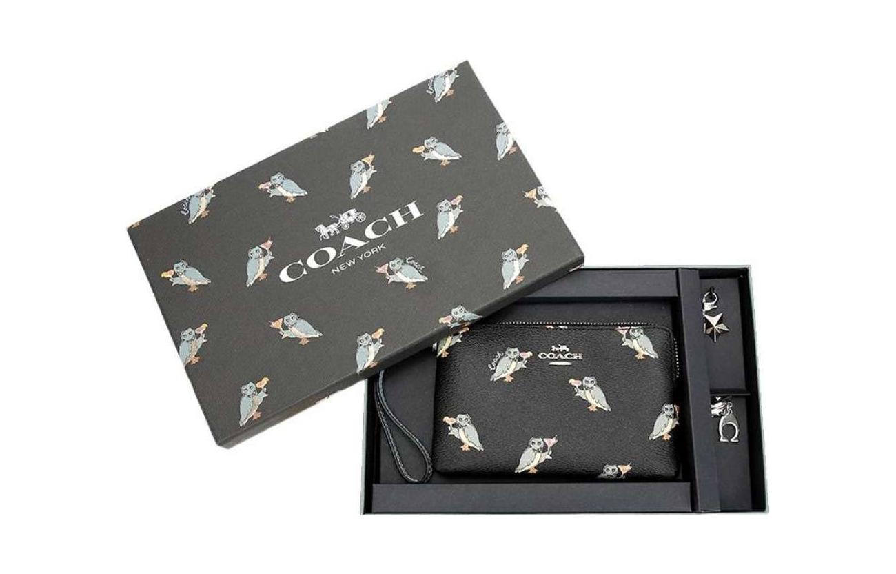 

COACH Подарочный набор из кошелька-клатча из ПВХ, черного цвета, для женщин, в коробке
