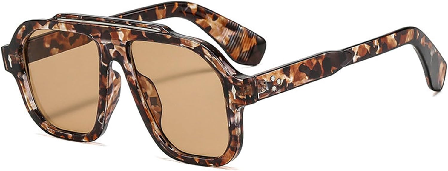 

Солнцезащитные очки COTIA Fashion Pilot для женщин, защита от УФ-излучения UV400, ретро-стиль, заклепки; солнцезащитные очки для мужчин с градиентным переходом цвета, квадратная форма, синий и желтый цвета, Tea