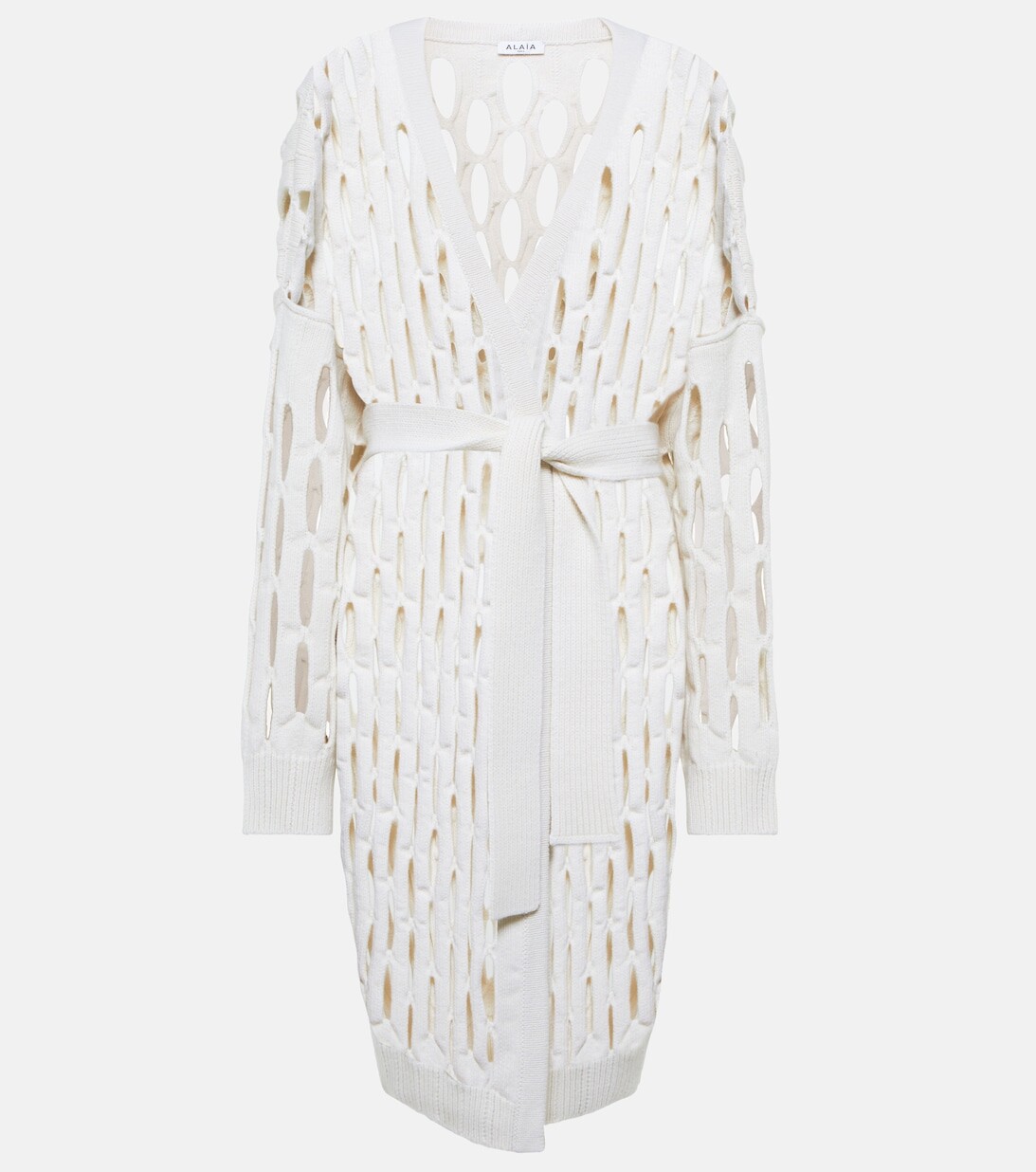 

Кардиган ажурной вязки из натуральной шерсти ALAÏA, белый
