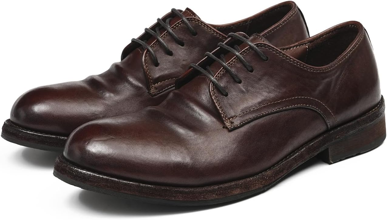 

Мужские классические туфли Santimon из натуральной лошадиной кожи, оксфорды, модные бизнес-кэжуал и формальные свадебные туфли с дышащей подкладкой - ручная работа, роскошные дерби с подошвой Goodyear-Welt, коричневый