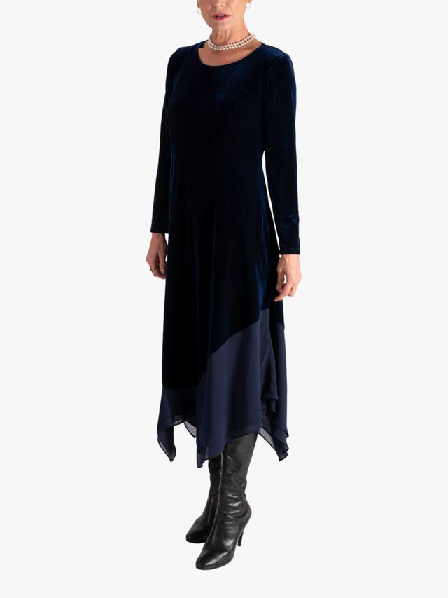 

Платье миди из стрейч-бархата с шифоновой отделкой chesca, Navy