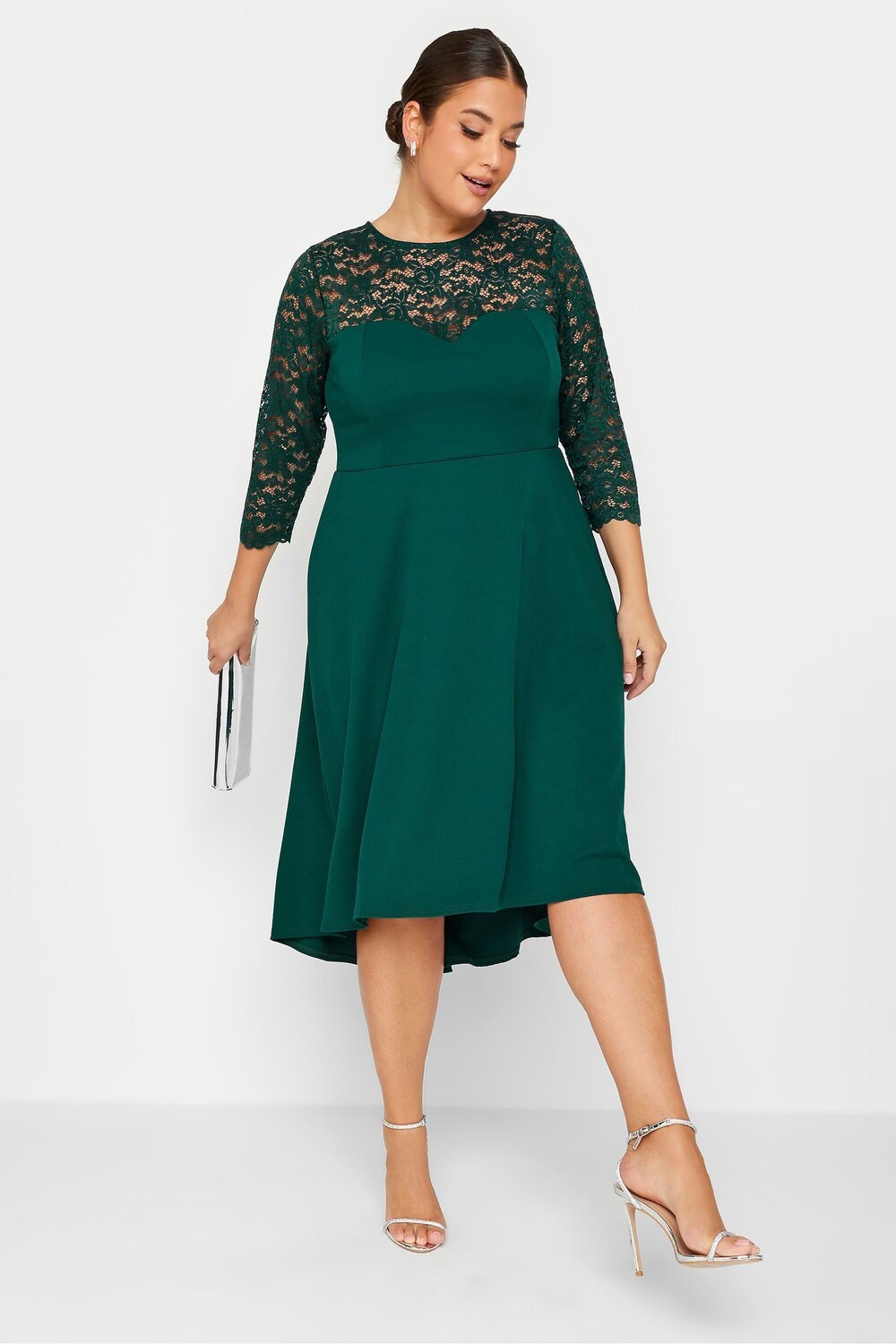 

Платье в форме сердца с кружевом London High Low Yours Curve, зеленый