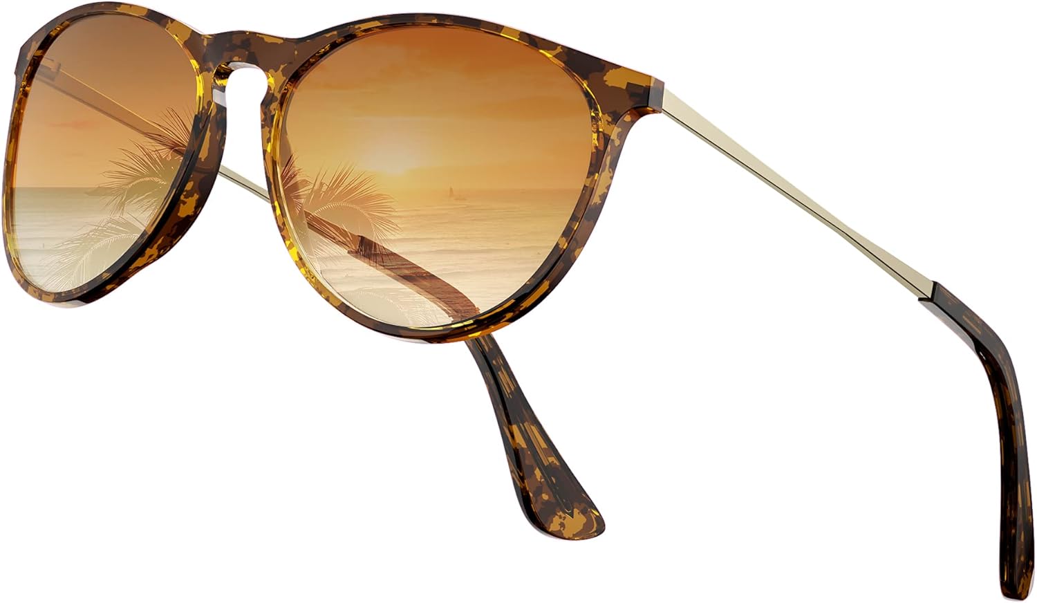 

Винтажные круглые солнцезащитные очки для женщин и мужчин, классический ретро-стиль, с зеркальными линзами, дизайнерский дизайн, высококачественные нейлоновые линзы VF7102 VOFO VISION, 03 Tortoise/Brown Gradient