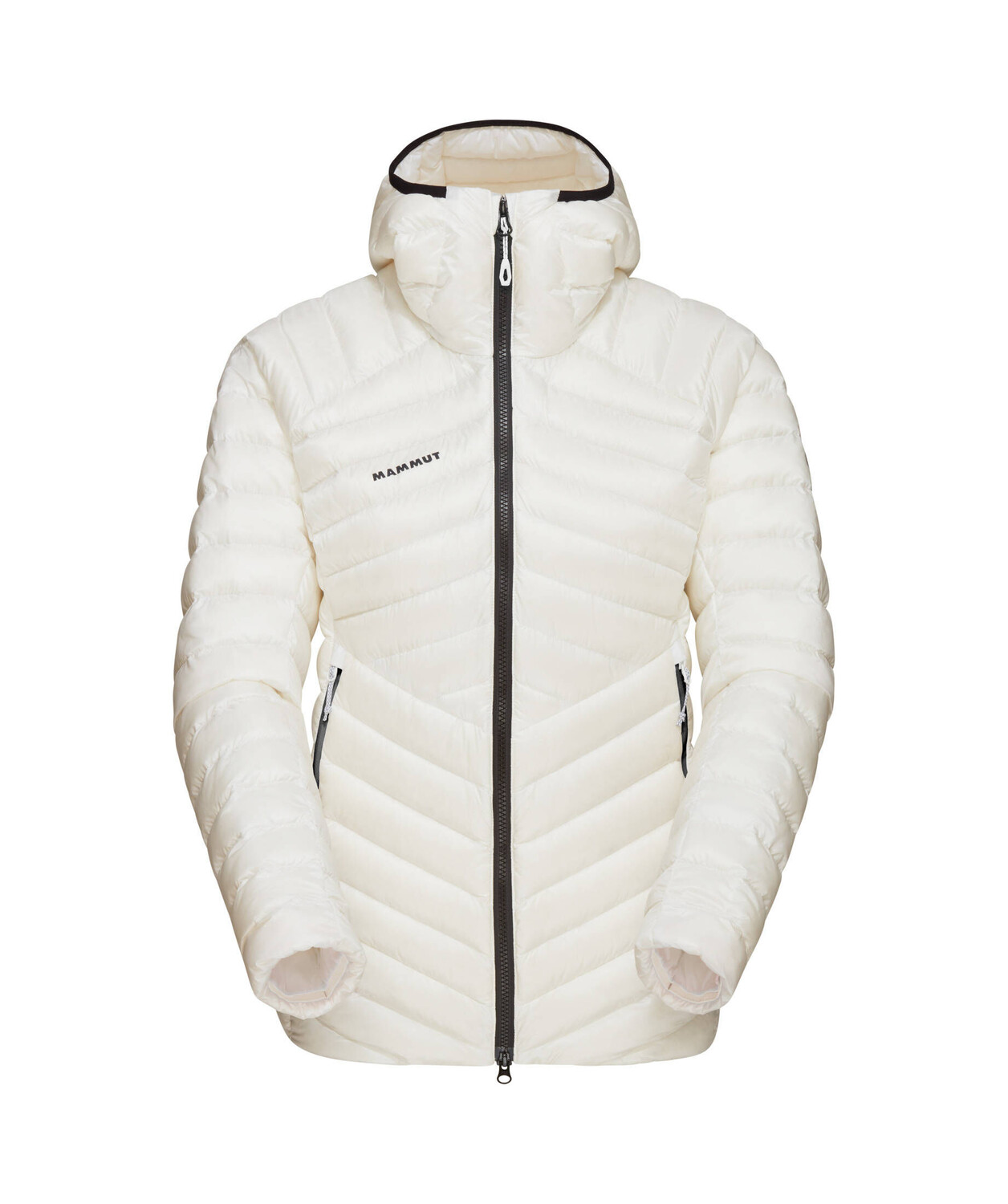 

Широкий козырек в женской куртке с капюшоном Mammut, белый