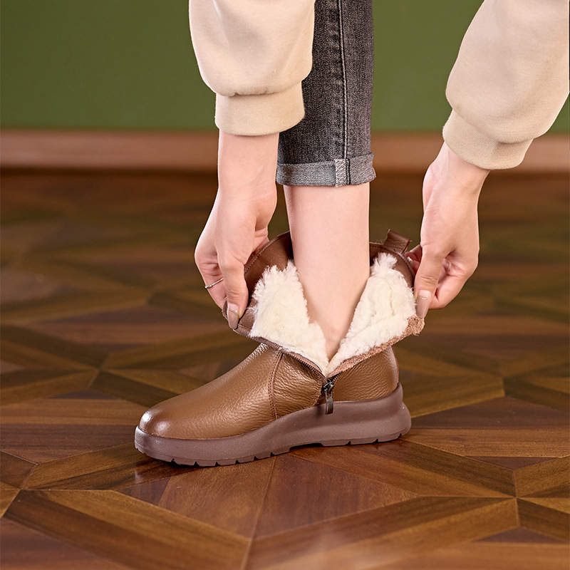 Devanro Женские полусапожки на каблуке 4,5 см — коричневые с толстым флисом, цвет Brown Thick Fleece — фото 3