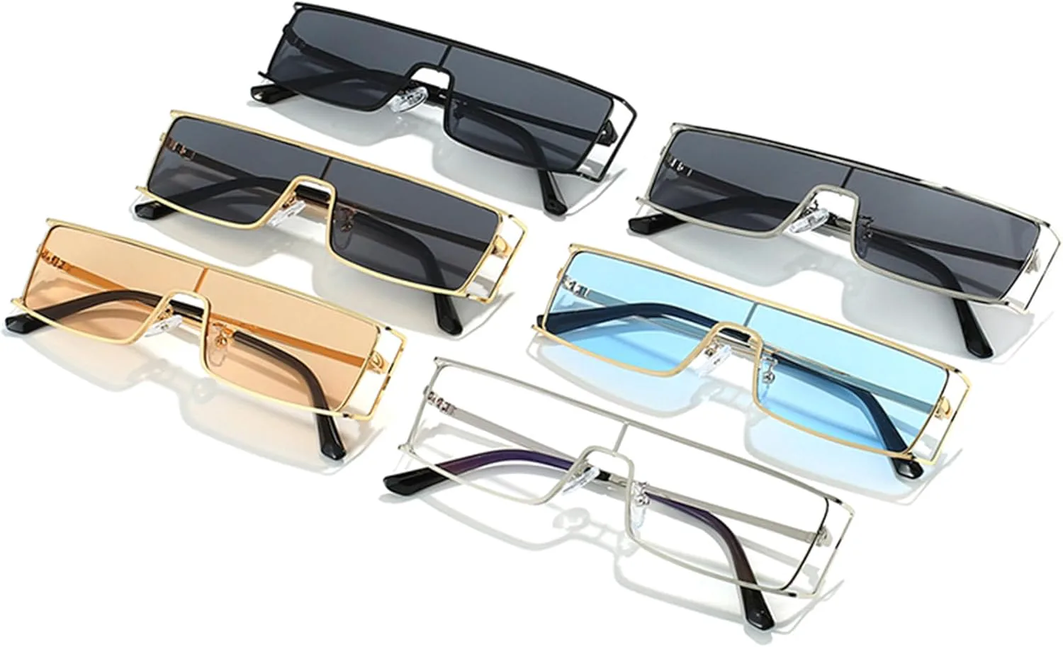 

bullabulling Модные узкие прямоугольные солнцезащитные очки для женщин в металлической оправе, цельные, ветрозащитные, для активного отдыха, Silver/Black