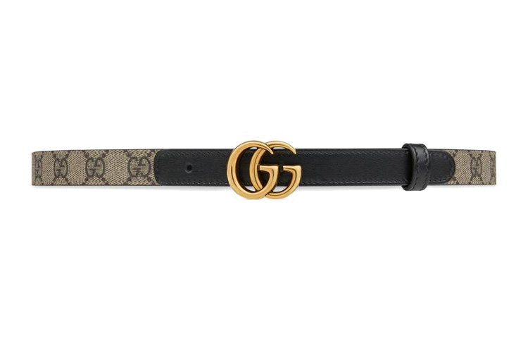 GUCCI Тонкий ремень GG Marmont, Beige & Ebony — фото 3