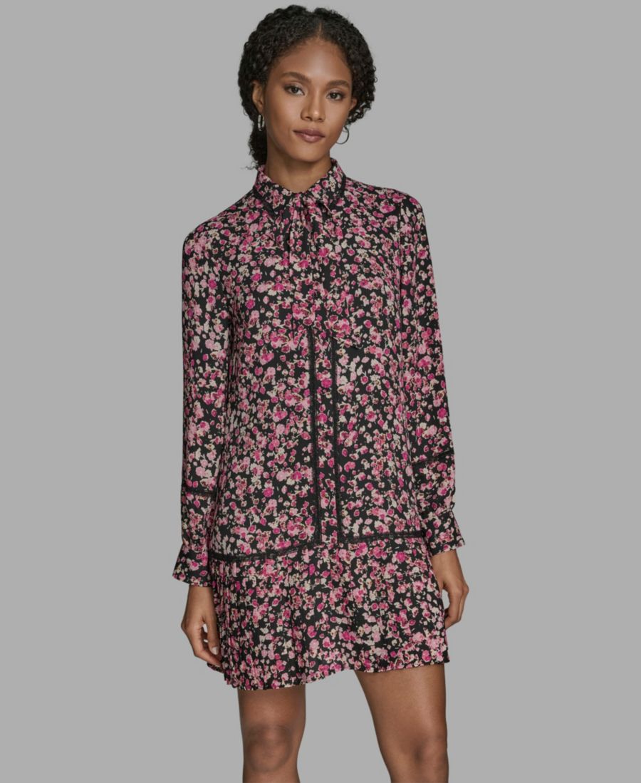 

Женское платье с длинными рукавами и заниженной талией BCBG, Black/Sorbet Fuchsia