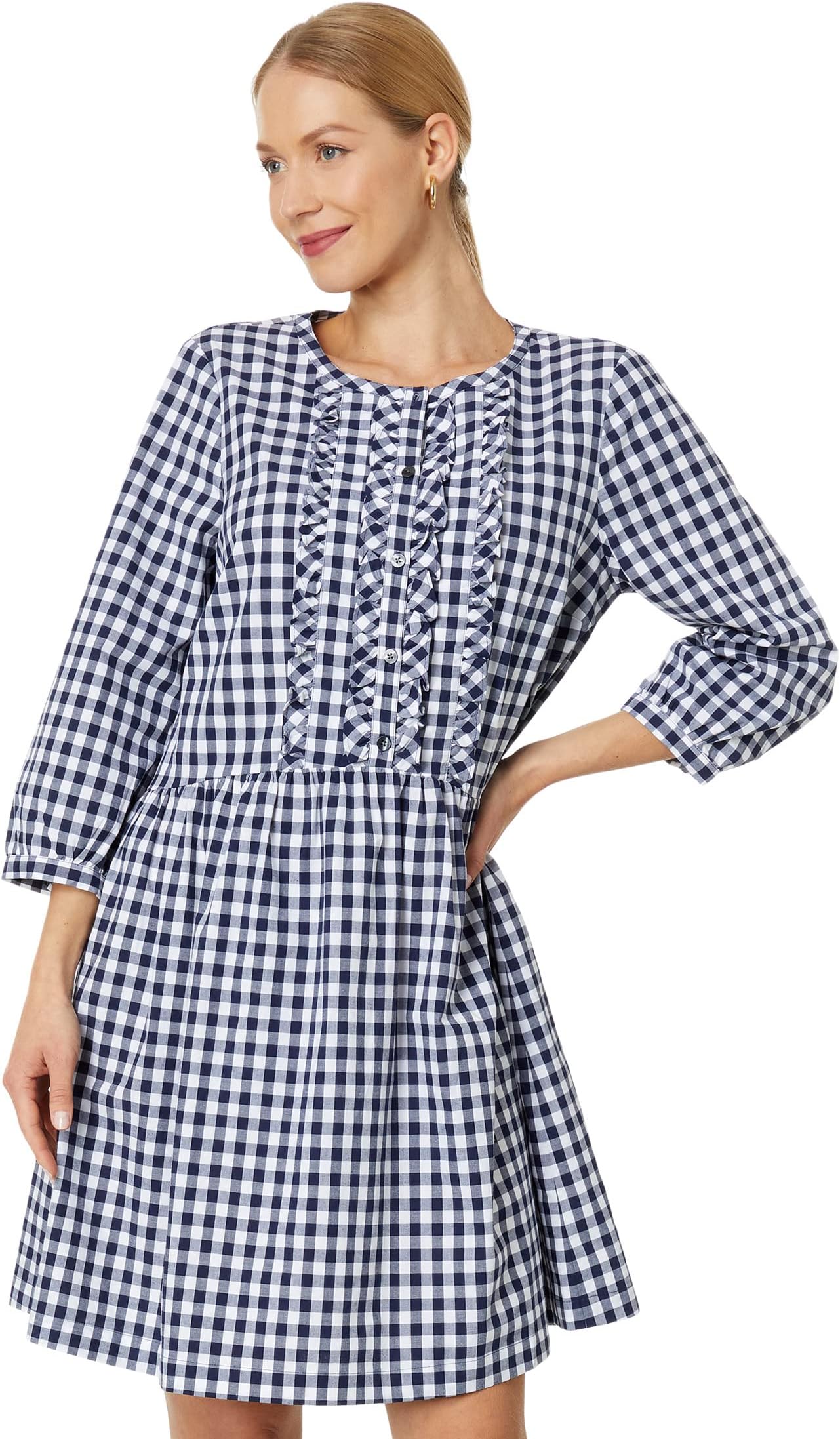 

Платье Draper James Ruffle Placket Shirtdress in Gingham, цвет Nassau Navy Multi