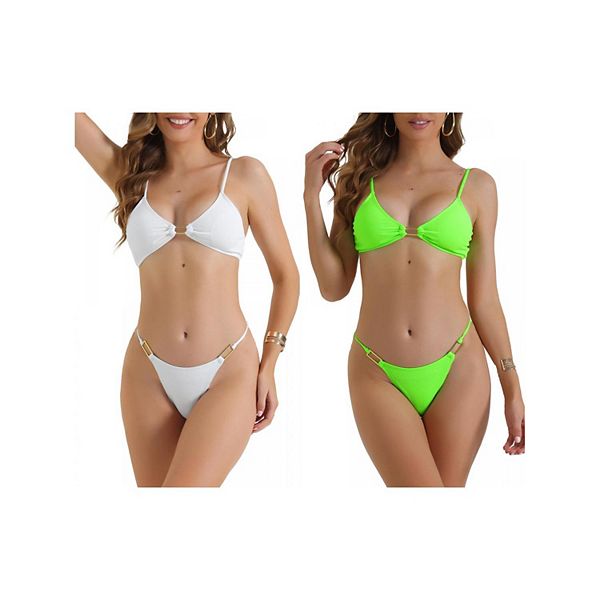 

2 комплекта женского купальника бикини с квадратным верхом, регулируемыми лямками и треугольными трусиками Inspire Chic, White Fluorescentgreen, Белый, 2 комплекта женского купальника бикини с квадратным верхом, регулируемыми лямками и треугольными трусик