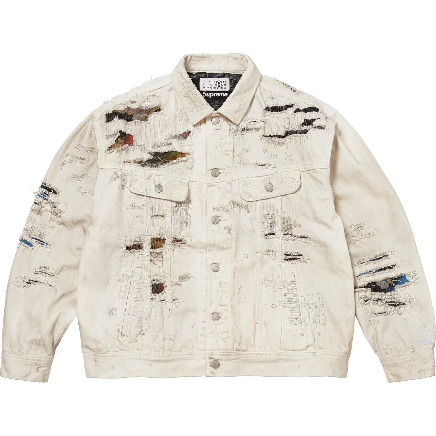 Куртка джинсовая x MM6 Maison Margiela SS26 WEEK4 Distressed Selvedge Denim Trucker Jacket, деним, унисекс Supreme, White