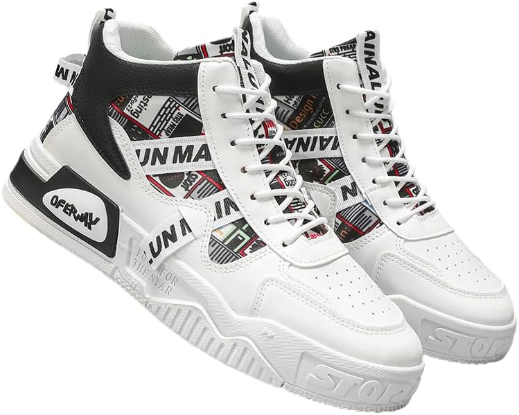 

Мужские скейтерские кроссовки - стильные высокие кеды с верхом из ПУ и ткани с заплатками, шнурками с случайными буквами, граффити-дизайн для университетского спорта, повседневной носки, отпуска и вечеринок Clolinde, черный