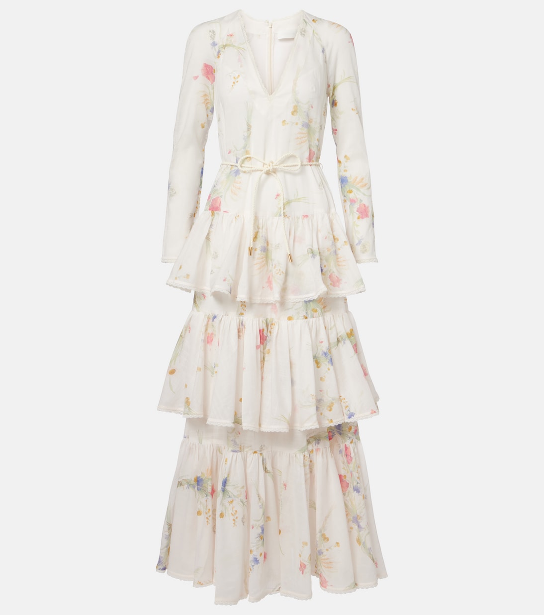 

Счастливое цветочное многослойное хлопковое платье макси Zimmermann, Cream Bouquet Floral