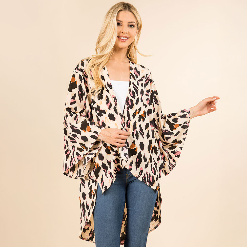 

Легкий леопардовый кимоно-пончо с открытым передом TRUEDAMES