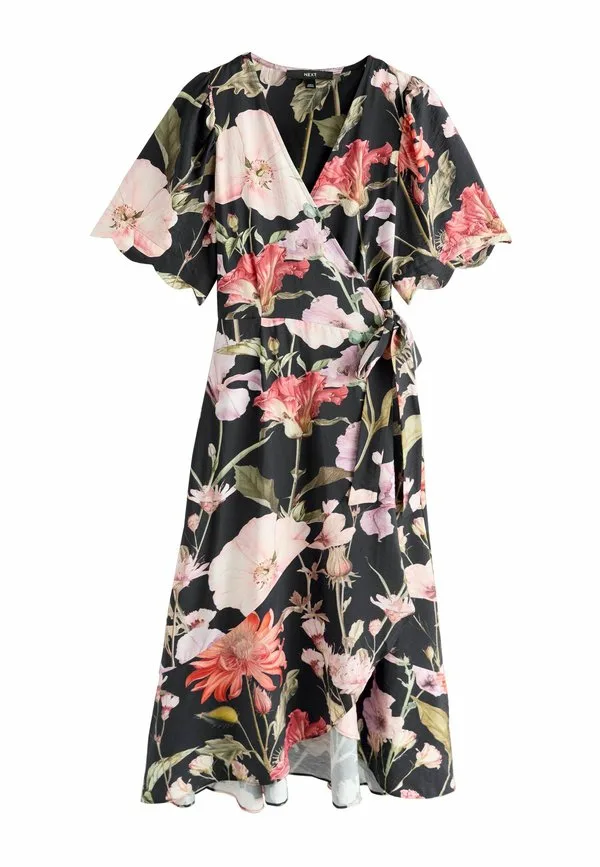 Платье-Миди дневного кроя с рукавами-фестонами и запахом Next, Navy Blue Floral Printed