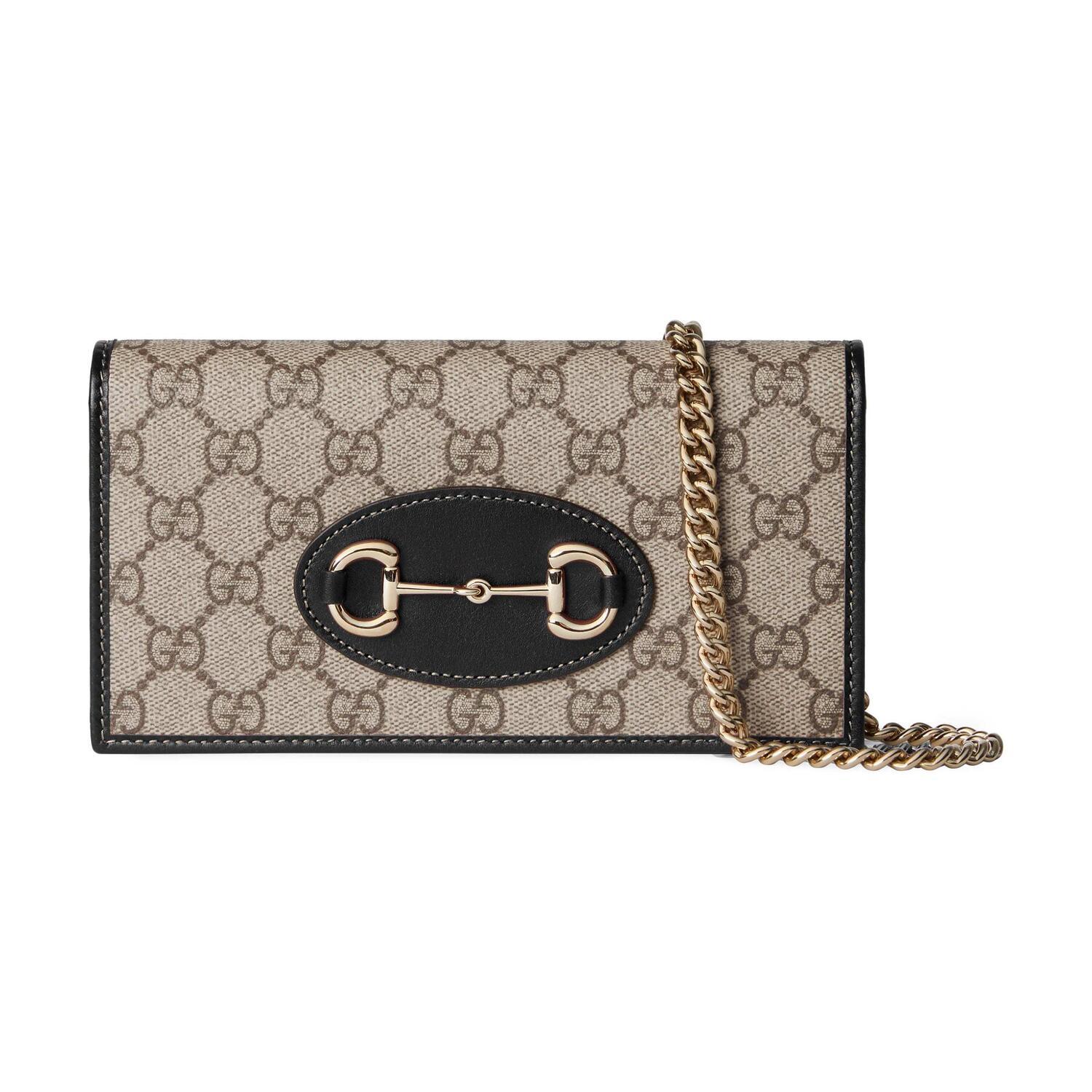 

GUCCI Женский тканевый кошелёк с конской удилкой бежевый и тёмно-коричневый