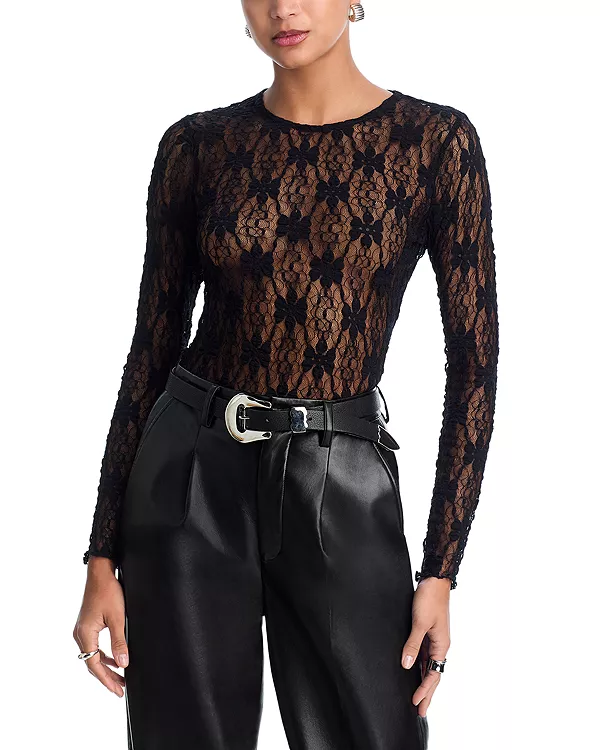 

Кружевная футболка с длинными рукавами - эксклюзив Aqua, черный