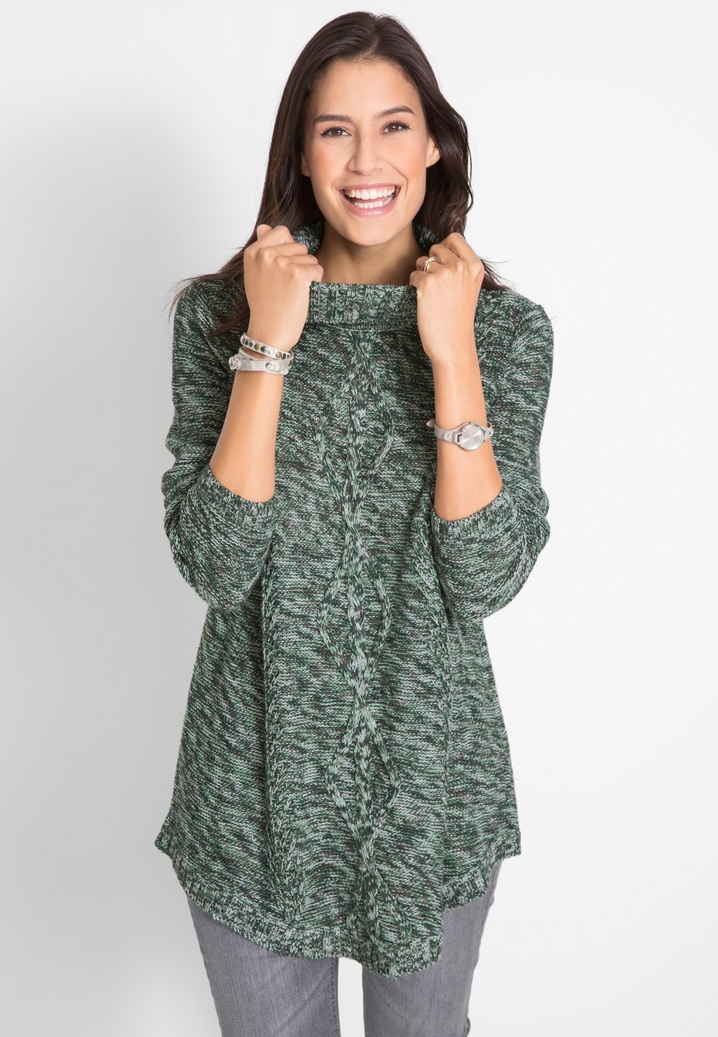 

Свитер PONCHO MIT LANGEN ÄRMELN WARMER MIT ROLLKRAGEN bonprix, зеленый
