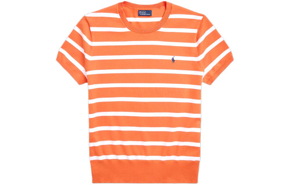 Полосатая хлопковая вязаная майка Polo Ralph Lauren, оранжевая — фото 2