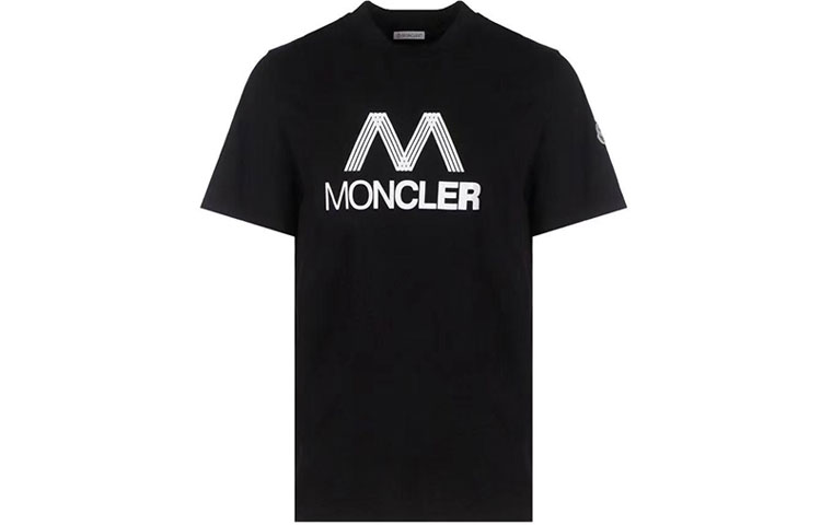 

Черная футболка Moncler с логотипом в триколор