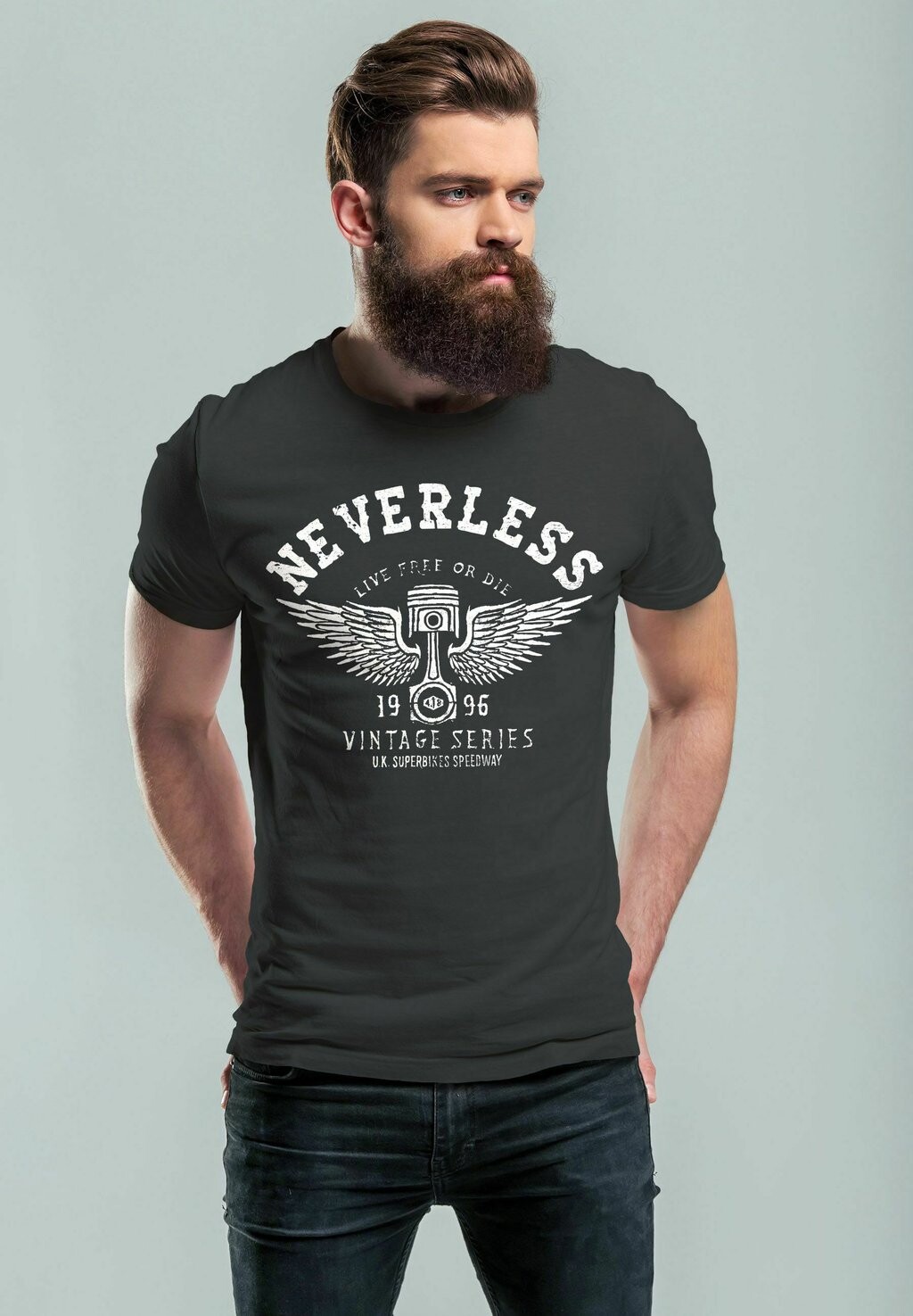 

Футболка с принтом BIKER MOTORRAD MOTORBLOCK ENGINE FLÜGEL WINGS SLI Neverless, черный