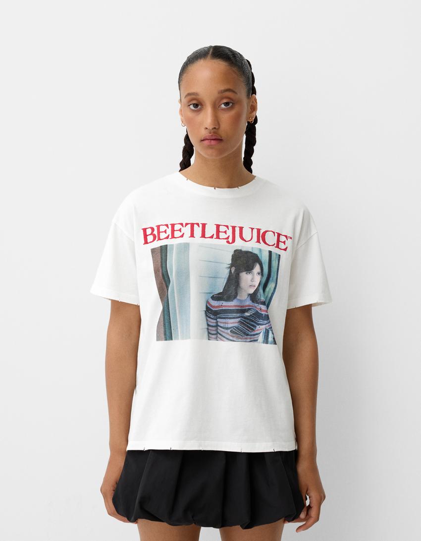 

Футболка с принтом beershka x beetlejuice Bershka, белый