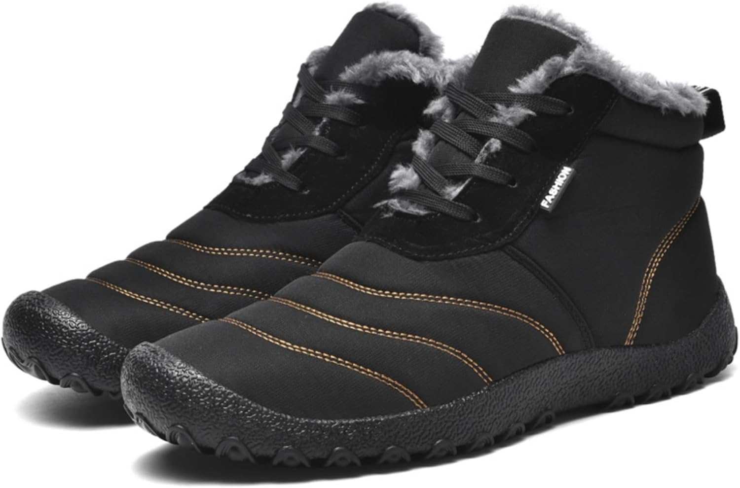 

Мужские зимние ботинки до щиколотки - с меховой подкладкой, водонепроницаемые, без шнурков, с противоскользящей и водоотталкивающей поверхностью, идеально подходят для прогулок на природе и повседневной носки Aokisx, черный