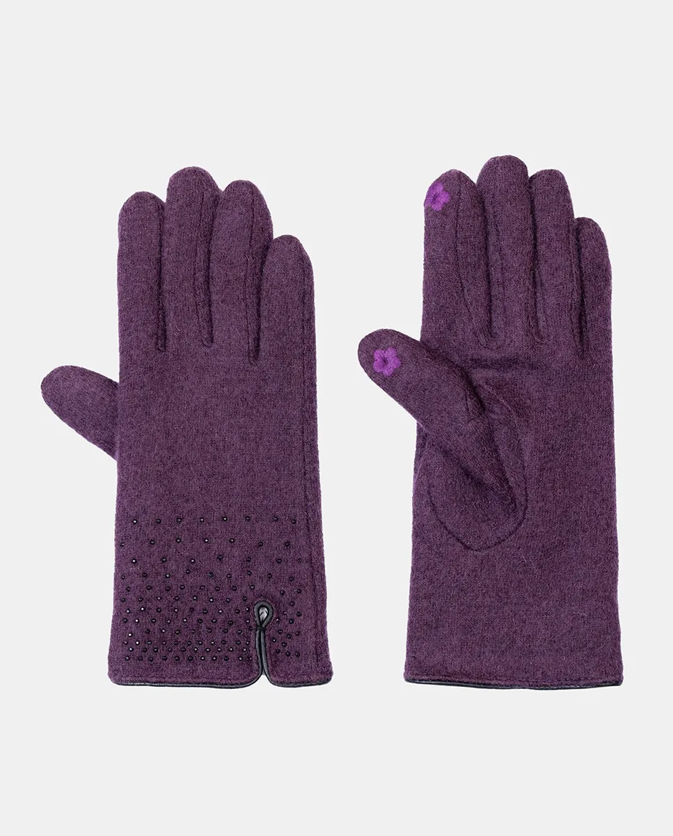 

Перчатки из шерсти с меховой отделкой и заклёпками на подкладке Santacana, фиолетовый