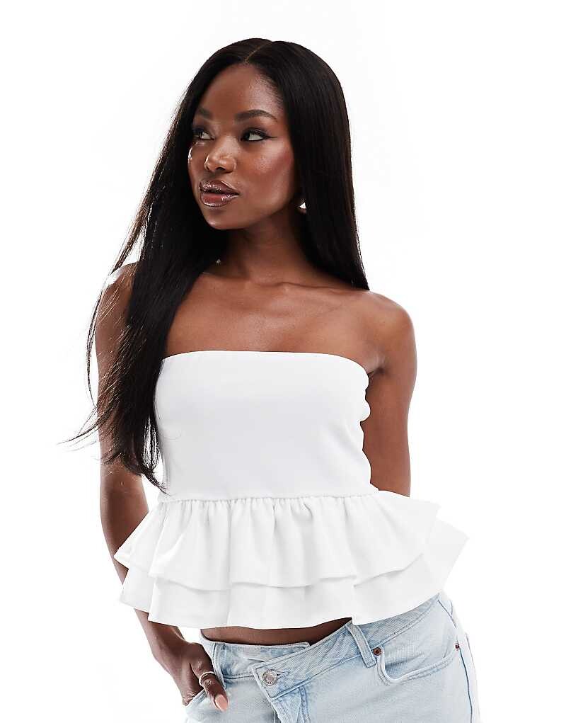 

Кремовый топ с баской без бретелек ASOS DESIGN