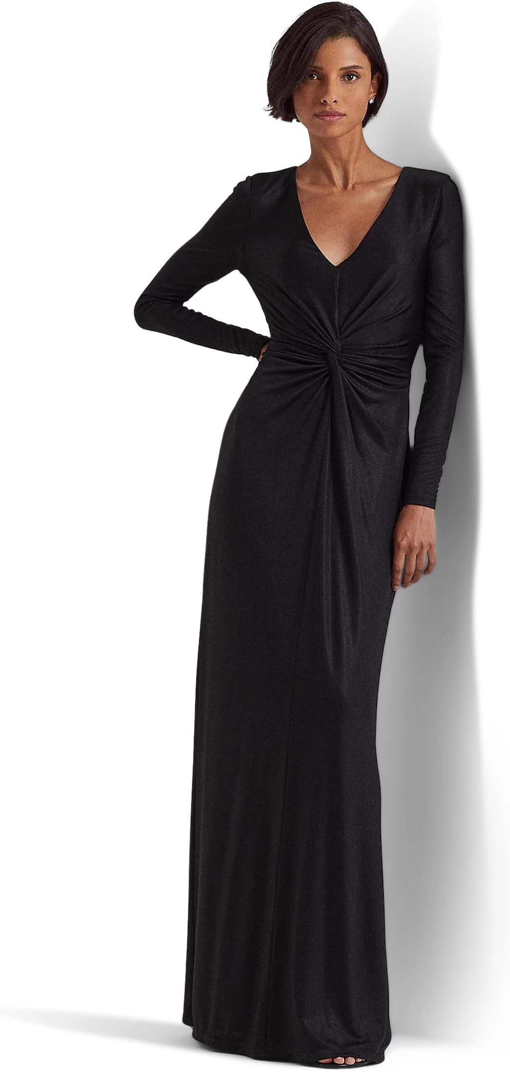 

Платье Lauren Ralph Lauren Twist-Front Foil Print Jersey Gown, черный