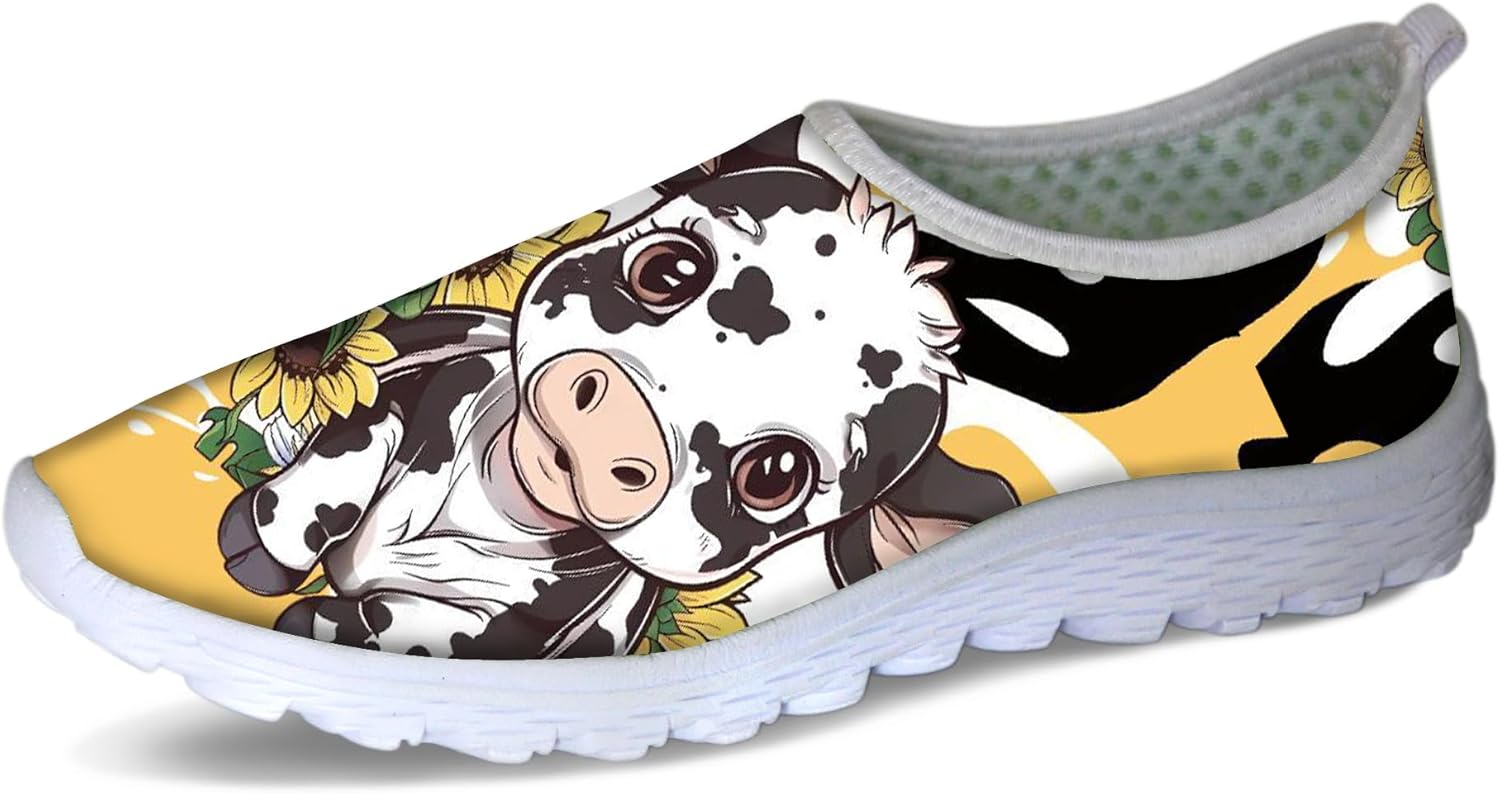 

Слипоны с принтом морской черепахи в стиле тай-дай Forchrinse для женщин и мужчин, дышащие и легкие прогулочные и медицинские туфли из сетки, Cute Cow Sunflower