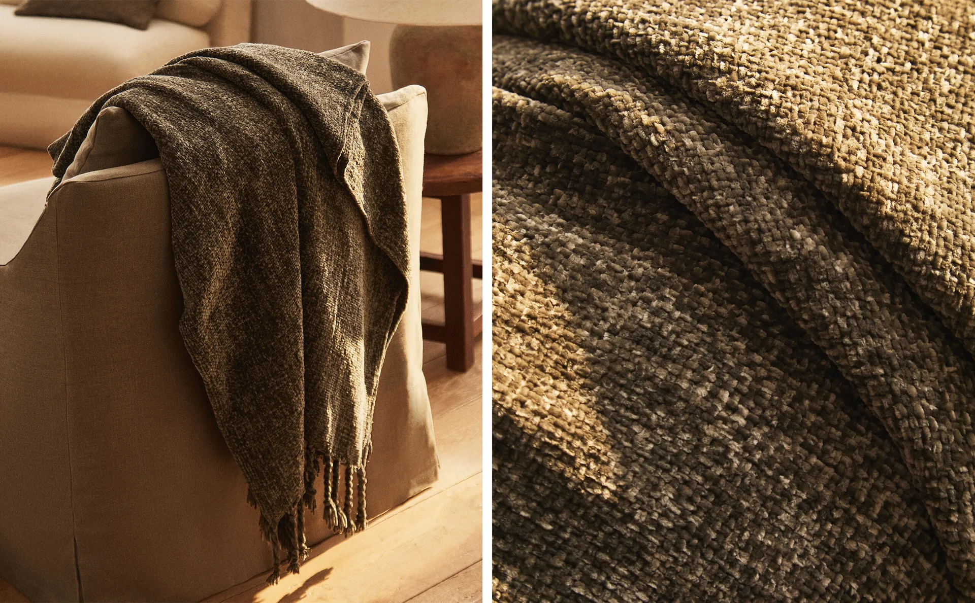 

Плед из синели с бахромой Zara Home, зеленый