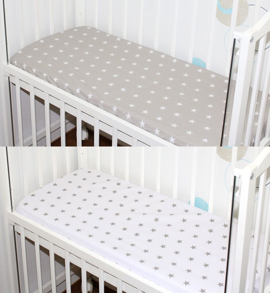 

Набор простыней из 2 шт. для детской кроватки-колыбели. Простыня 40х90, хлопок — 16 шт. Звезды на сером + звезды на белом Primawela