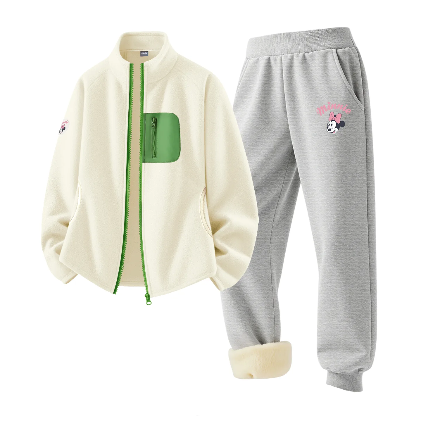 Детская спортивная одежда с воротником стойкой утепленная Disney, [Thickened and Fleece-Lined]Dini Medium Round Hook-and-Loop K Light Milk White+Di Lift Eye K Gray