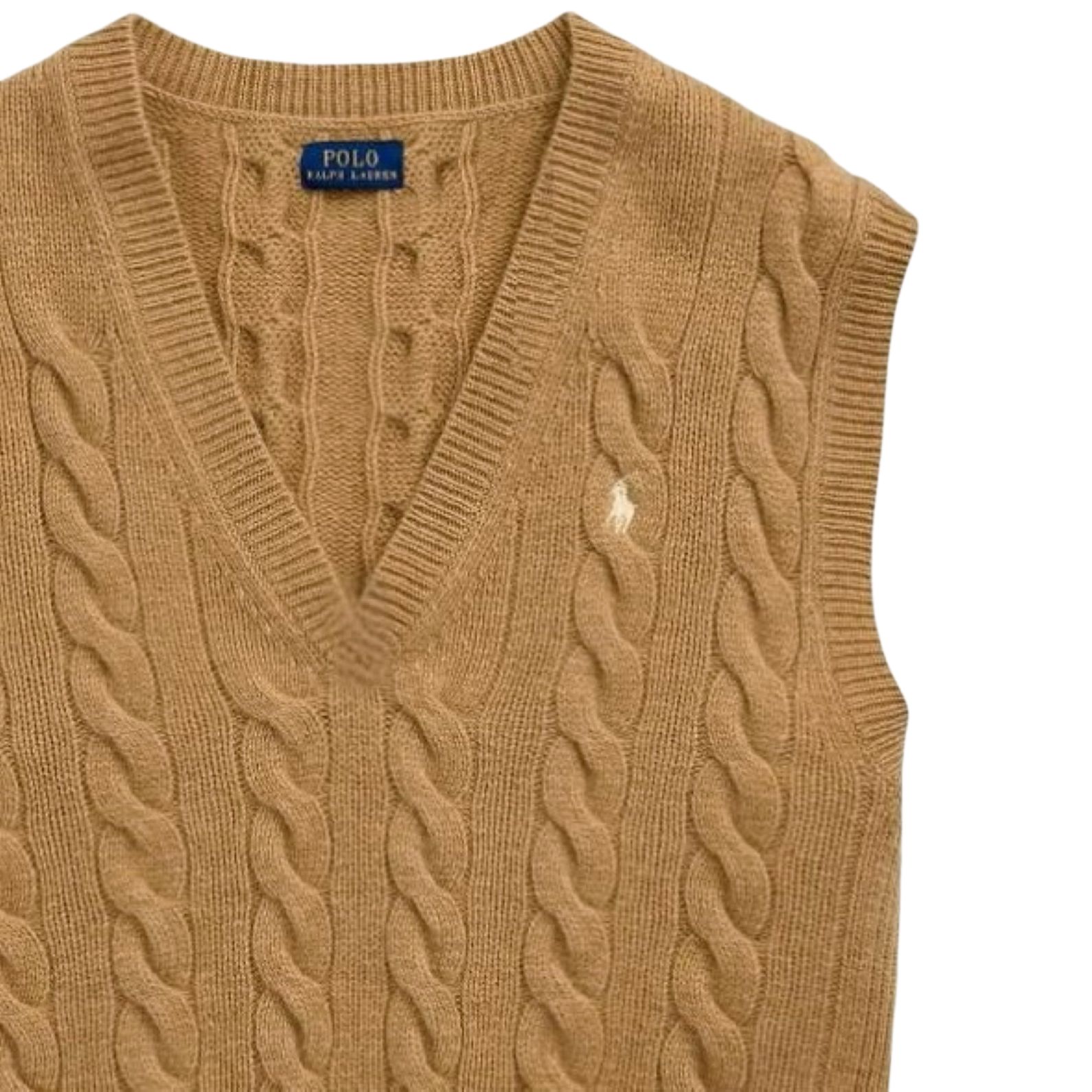 Свитер с v-образным вырезом и косой вязкой Polo Ralph Lauren, коричневый — фото 3
