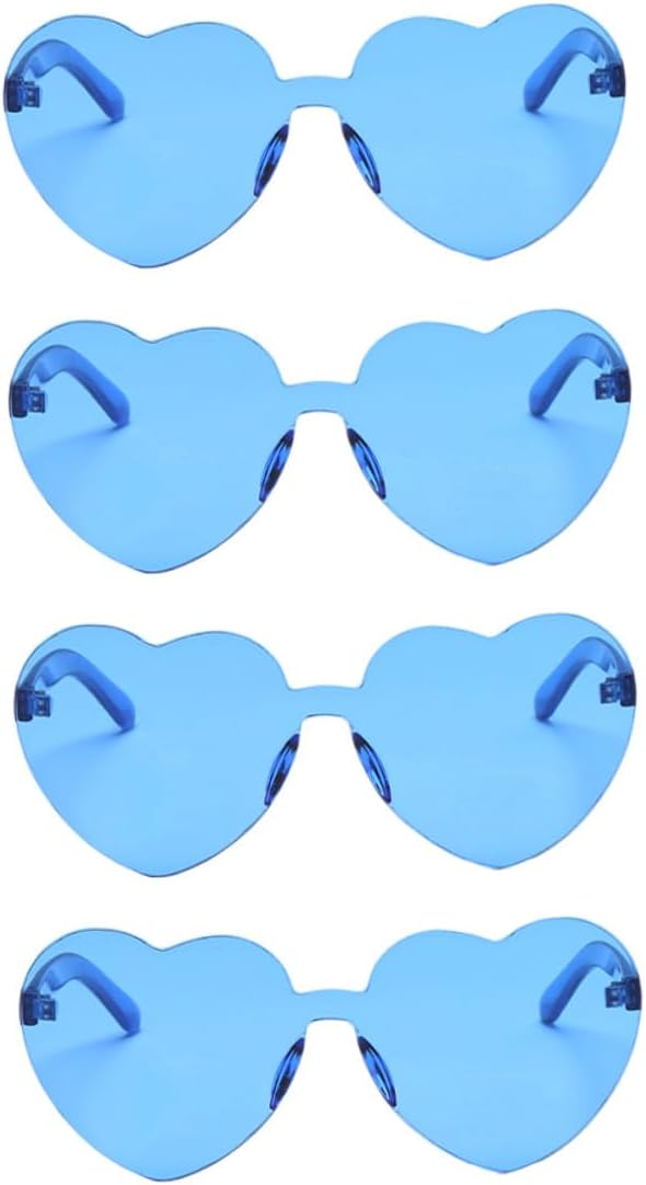 

4 пары солнцезащитных очков в форме сердца без оправы, прозрачные, гелевого цвета, для женщин, летняя защита глаз, идеально подходят для девичников и отдыха на природе Abaodam