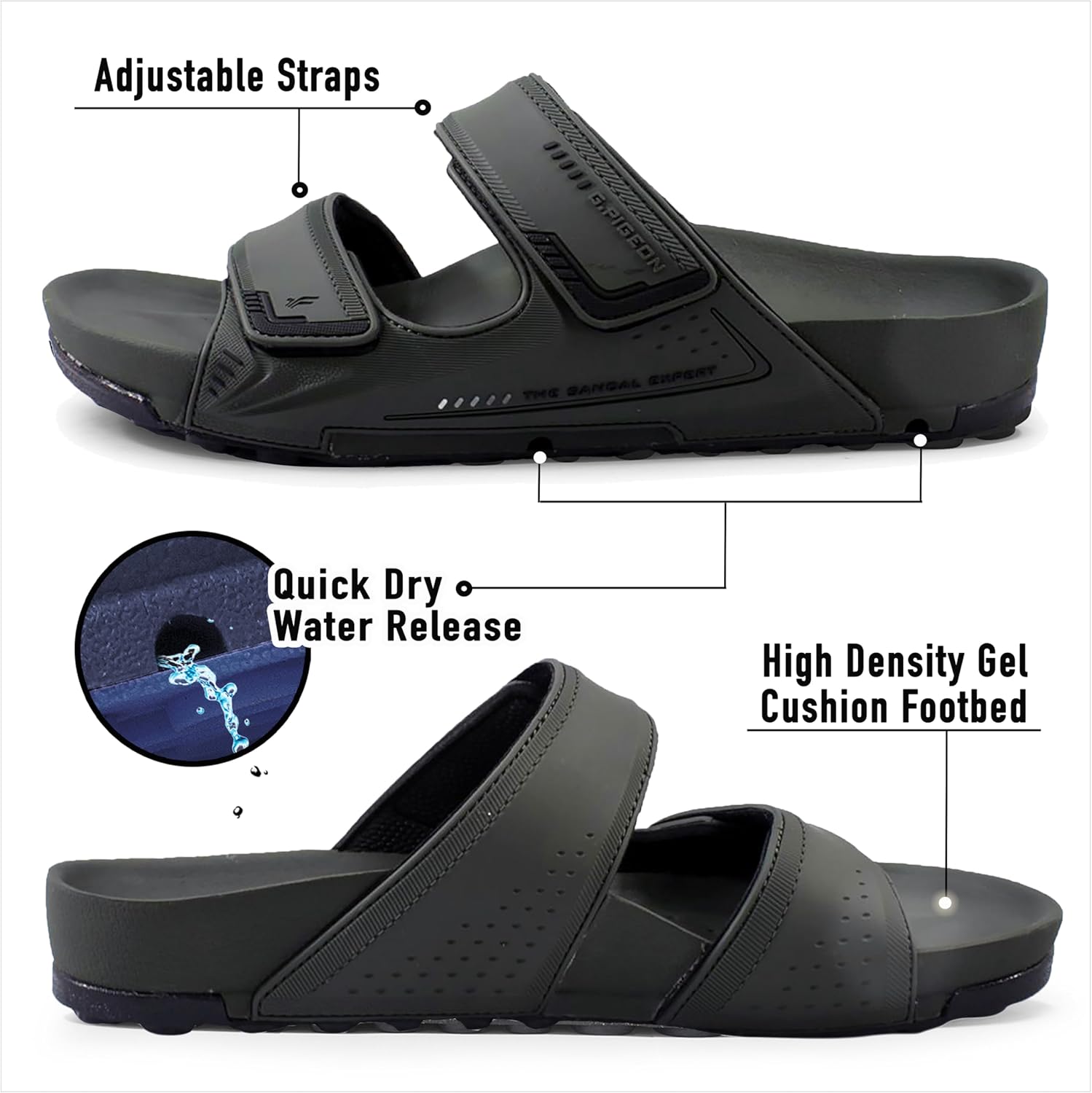 Сандалии Gold Pigeon Shoes PIRO унисекс с ортопедической стелькой Orthoheel, высокоплотным гелем и подошвой с водоотведением, зеленый — фото 2