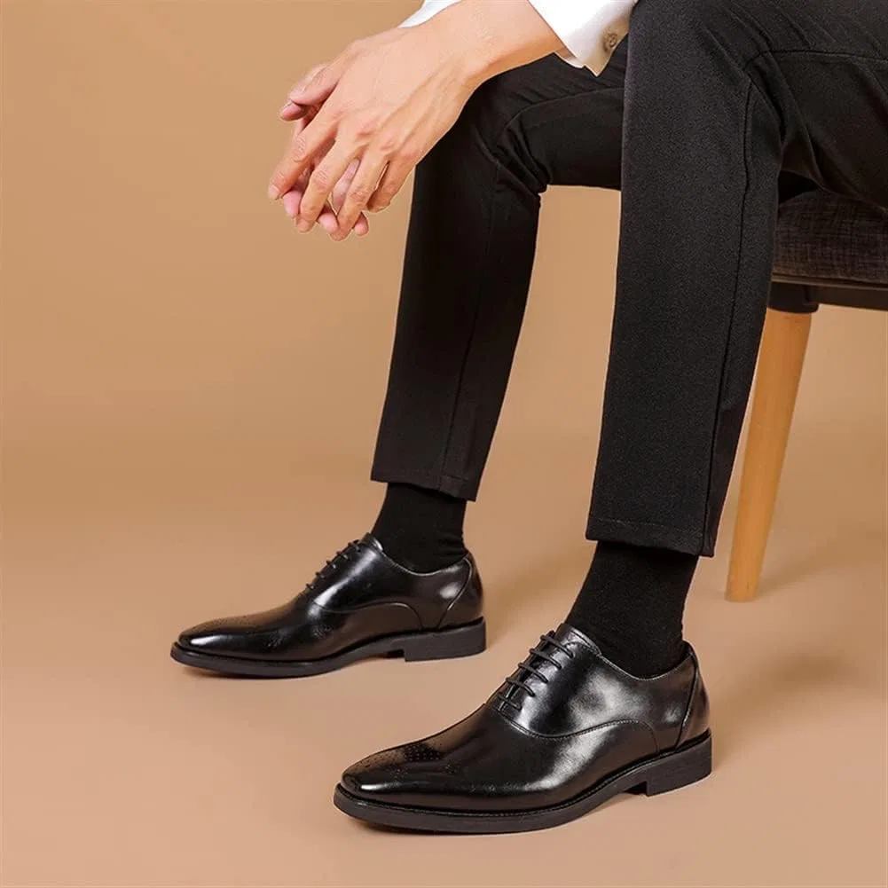 Туфли Kleider Oxford Schuhe für Männer Schnürung Viersquare Zehen Brogue Brocated Cowide Block Absatz Low Top Non Slip Prom Prom Generic, Schwarz — фото 3