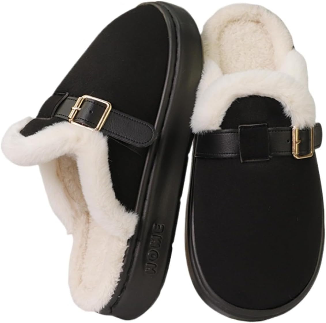 

Женские мюли с мехом на платформе, теплые тапочки с искусственным мехом для женщин и мужчин, нескользящие домашние и тапочки для зимы, дома, отдыха, общежития Azttoztto, черный