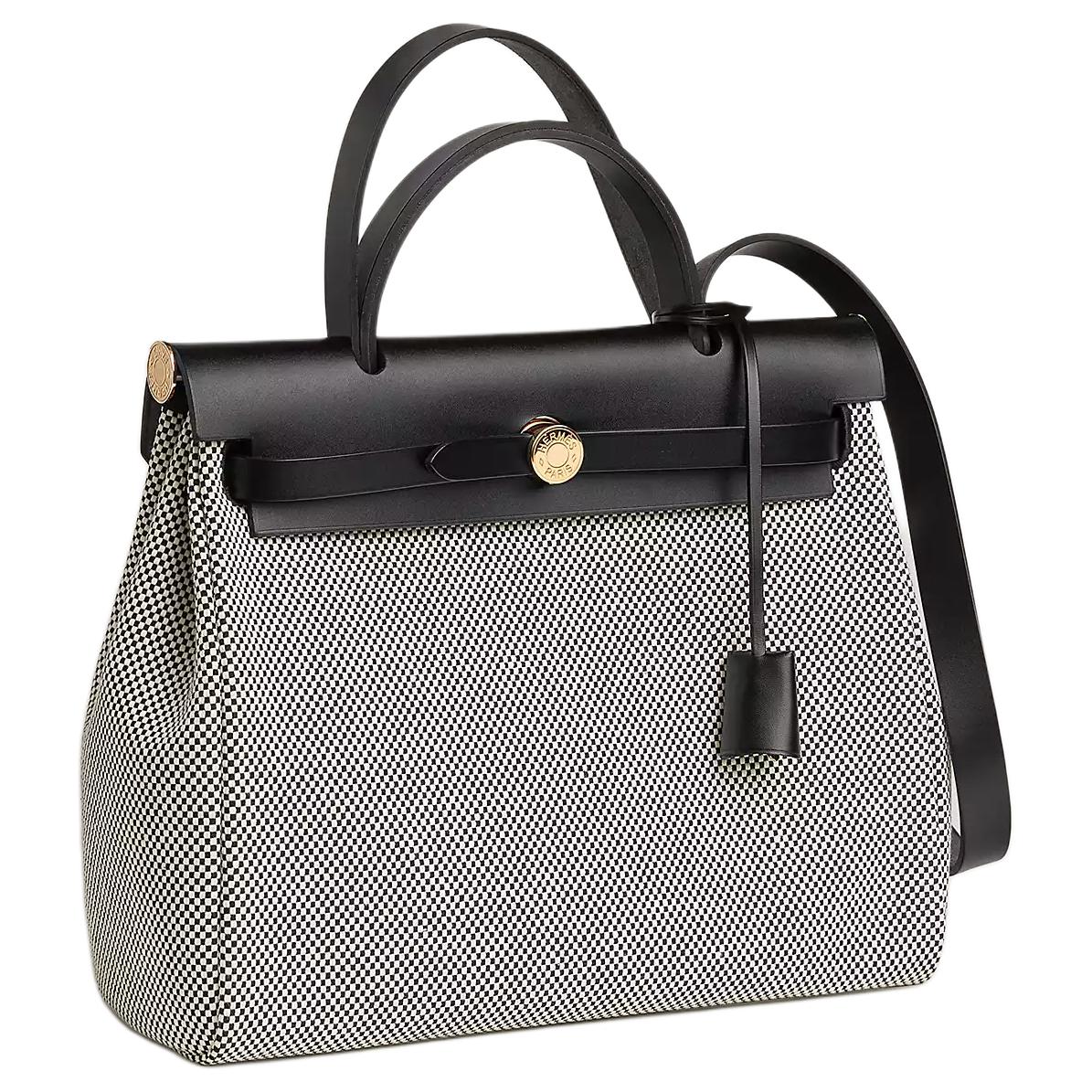 HERMES Herbag Zip Criss Viking Canvas с кожаной отделкой Hunter Cow, женская сумка через плечо, бежевая и черная — фото 2