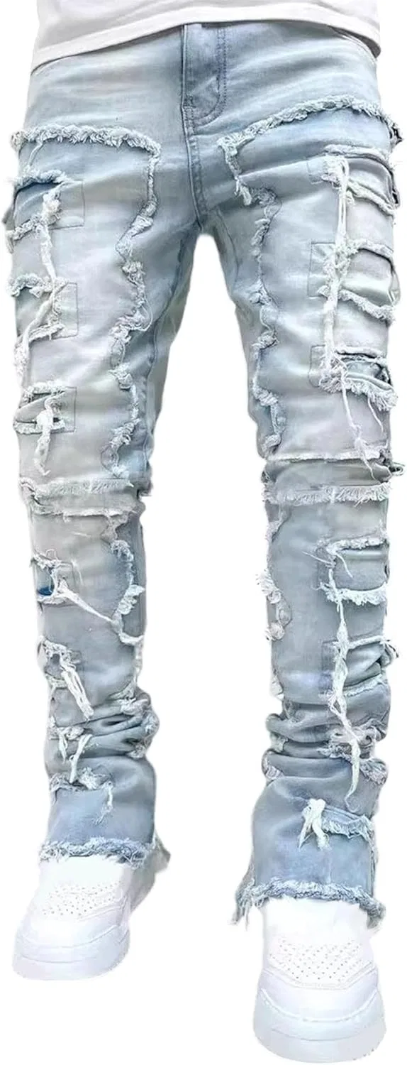 Джинсы Slim Fit Ripped, Светло-синие