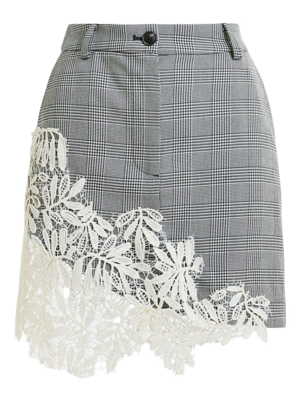 

Клетчатая мини-юбка с кружевной аппликацией Essentiel Antwerp, серый