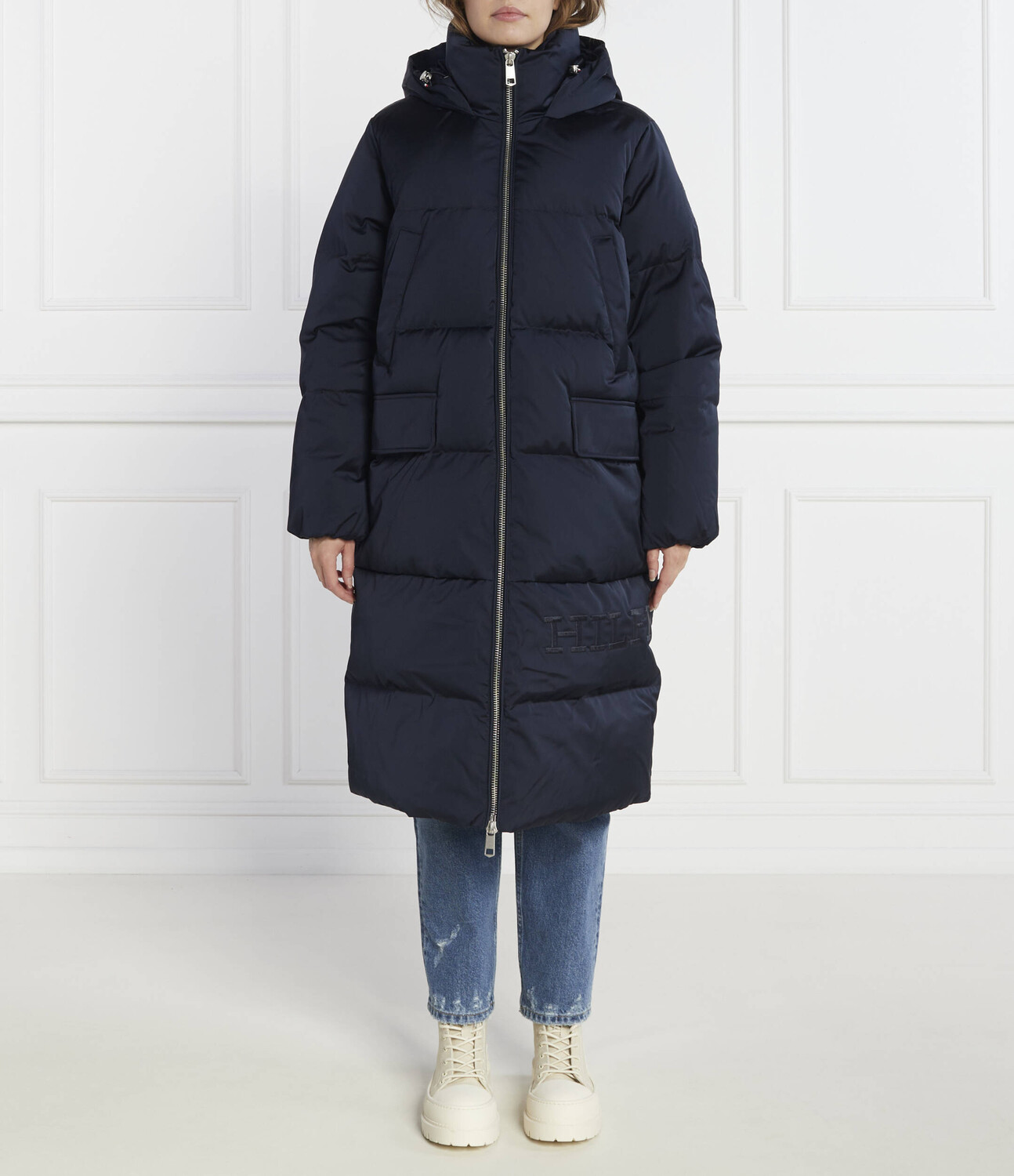 

Пуховое пальто Tommy Hilfiger SATEEN HOODED MAXI, темно-синий