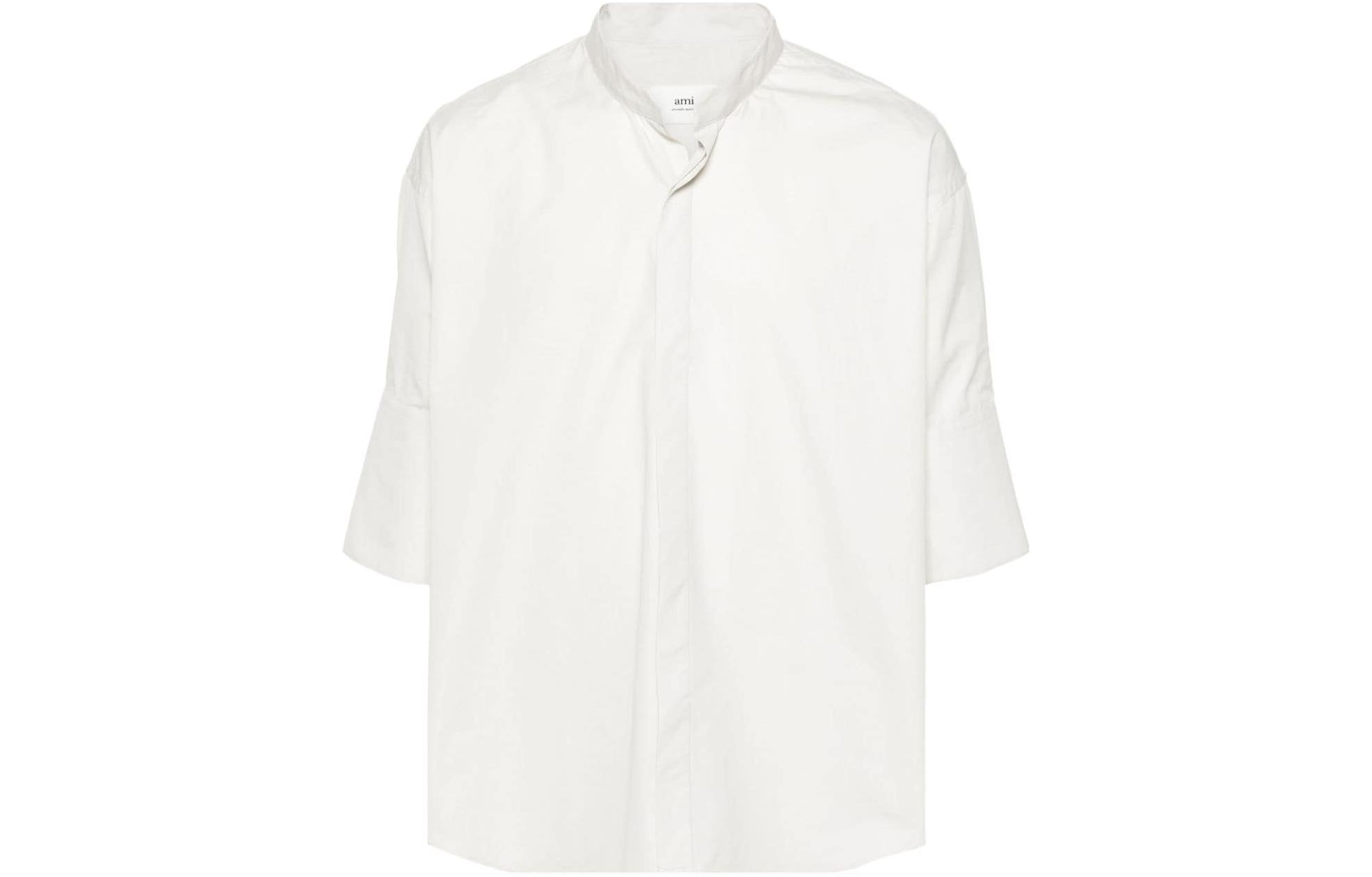 

Футболка Ami Mandarin с воротником на пуговицах AMIPARIS, светло-серая