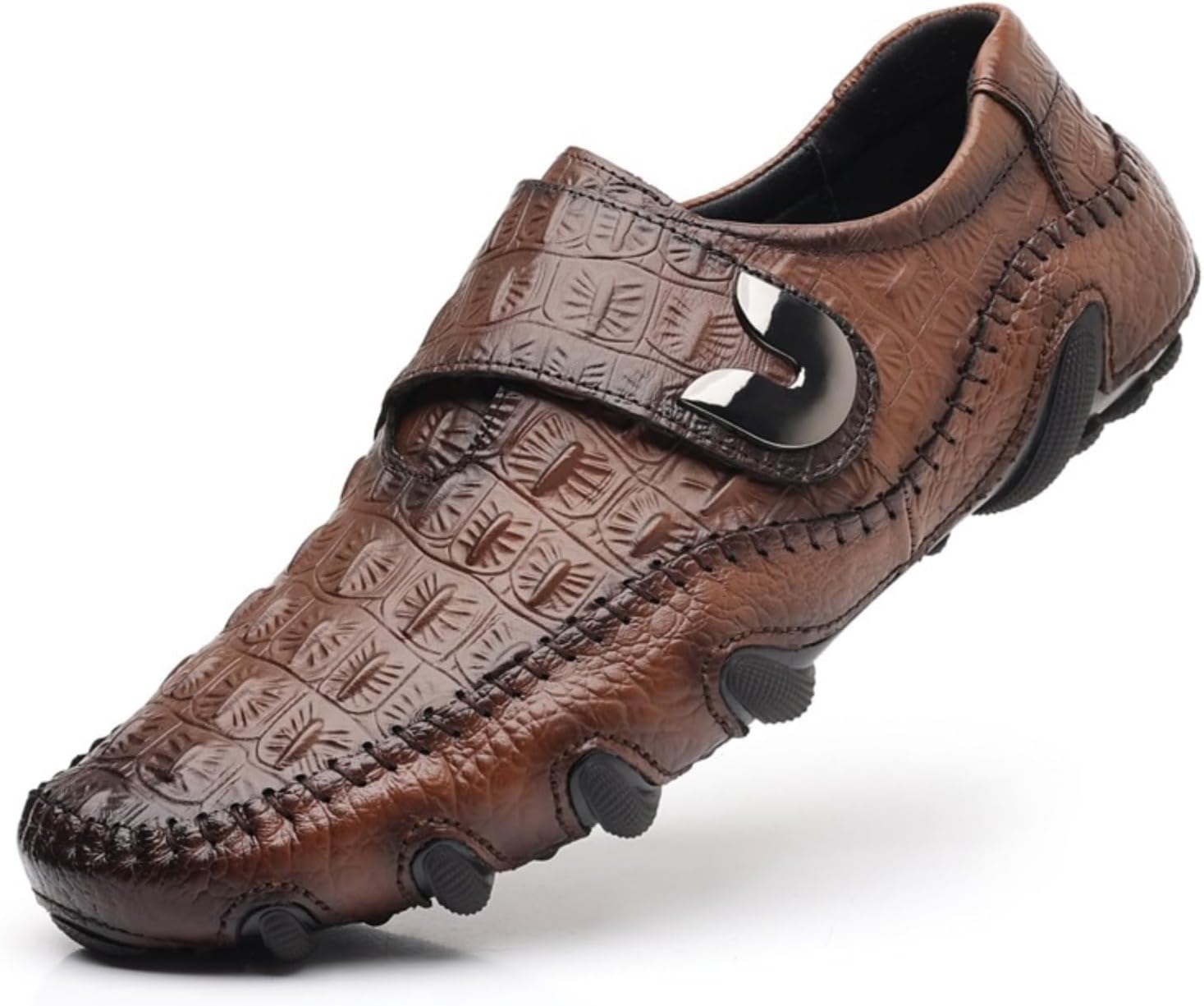 

Мужские кожаные лоферы с ручной строчкой, мокасины на плоской подошве с круглым носком, повседневные туфли с декоративной металлической пряжкой, удобные для прогулок, ежедневной носки, вождения и работы, формальные Netehadi, коричневый