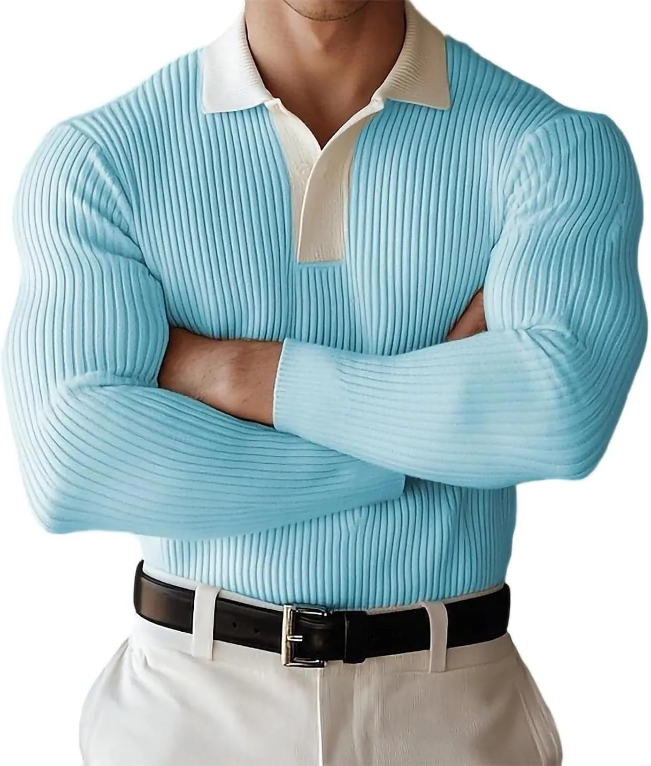 

Мужской поло свитер Muscle Fit с длинным рукавом, текстурированная вязка, для гольфа и тренировок Xiaojmake