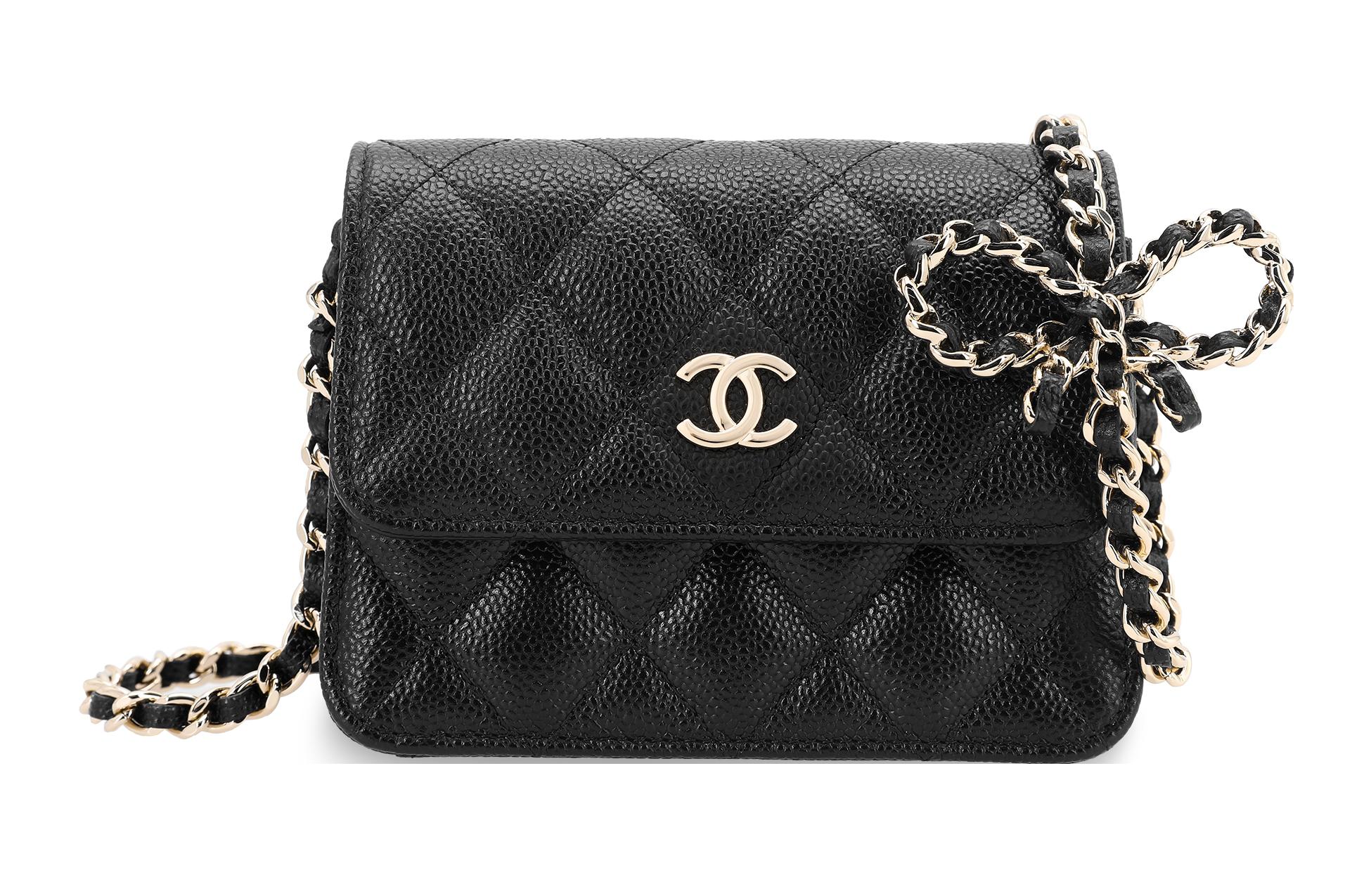 

Мини-кардхолдер на цепочке с лентой черный CHANEL