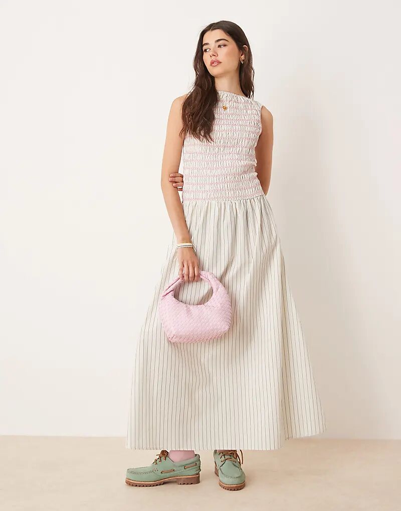 

Платье макси ASOS DESIGN со сборками и контрастной строчкой в полоску