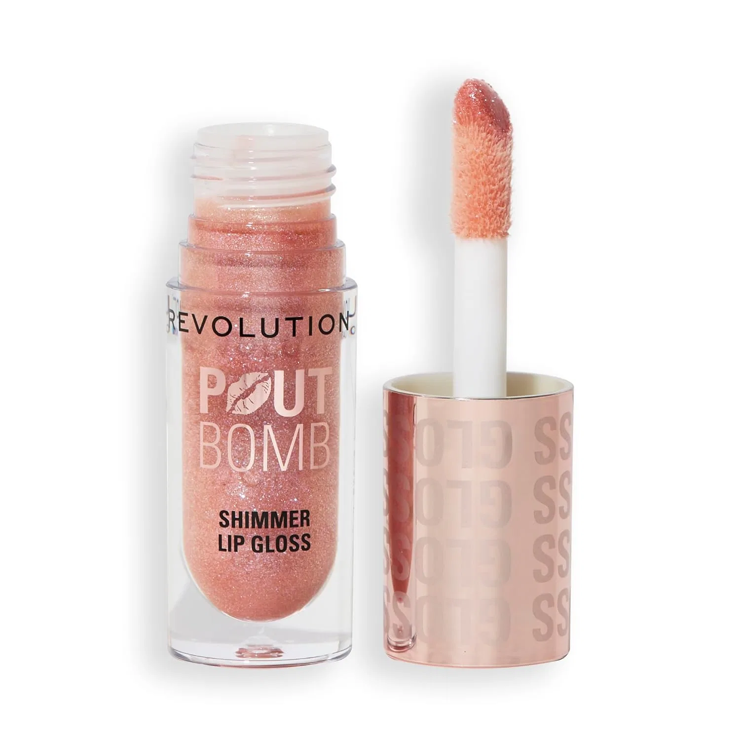 Блеск для губ «Pout Bomb Shimmer Gloss» с гиалуроновой кислотой и ароматом ванили от Revolution Revolution Beauty London, Glimmer Nude